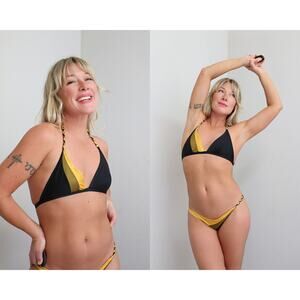 1970's Vintage Italian Faber Braided Low Rise Olive Mustard Bikini ~ Women's MD